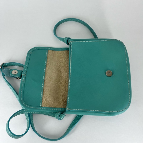 Vera Pelle Made in Italy Genuine Leather Turquoise Blue Crossbody Bag Preowned - Picture 5 of 10